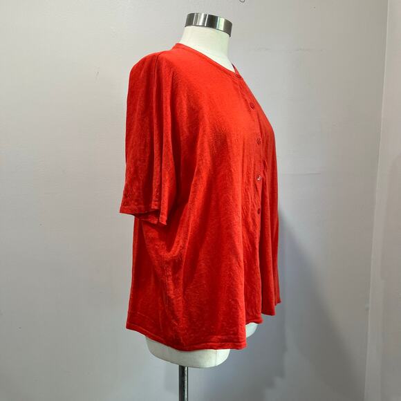 Eileen Fisher Red Organic Linen Button Front Top Boxy Size L - Picture 2 of 7